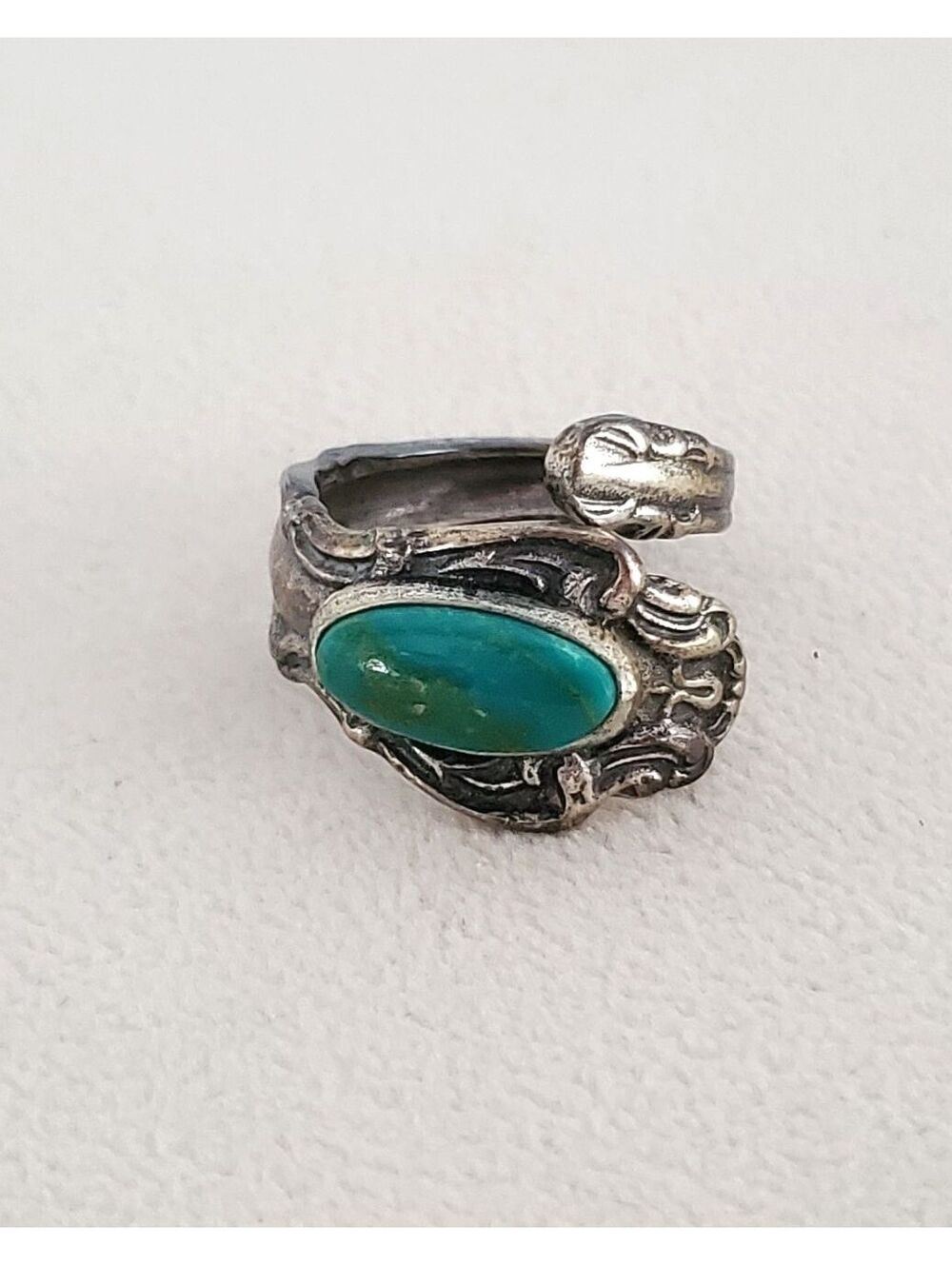 Vintage Sterling Silver DuBarry Fifth Avenue Turquoise Scroll Spoon Ring